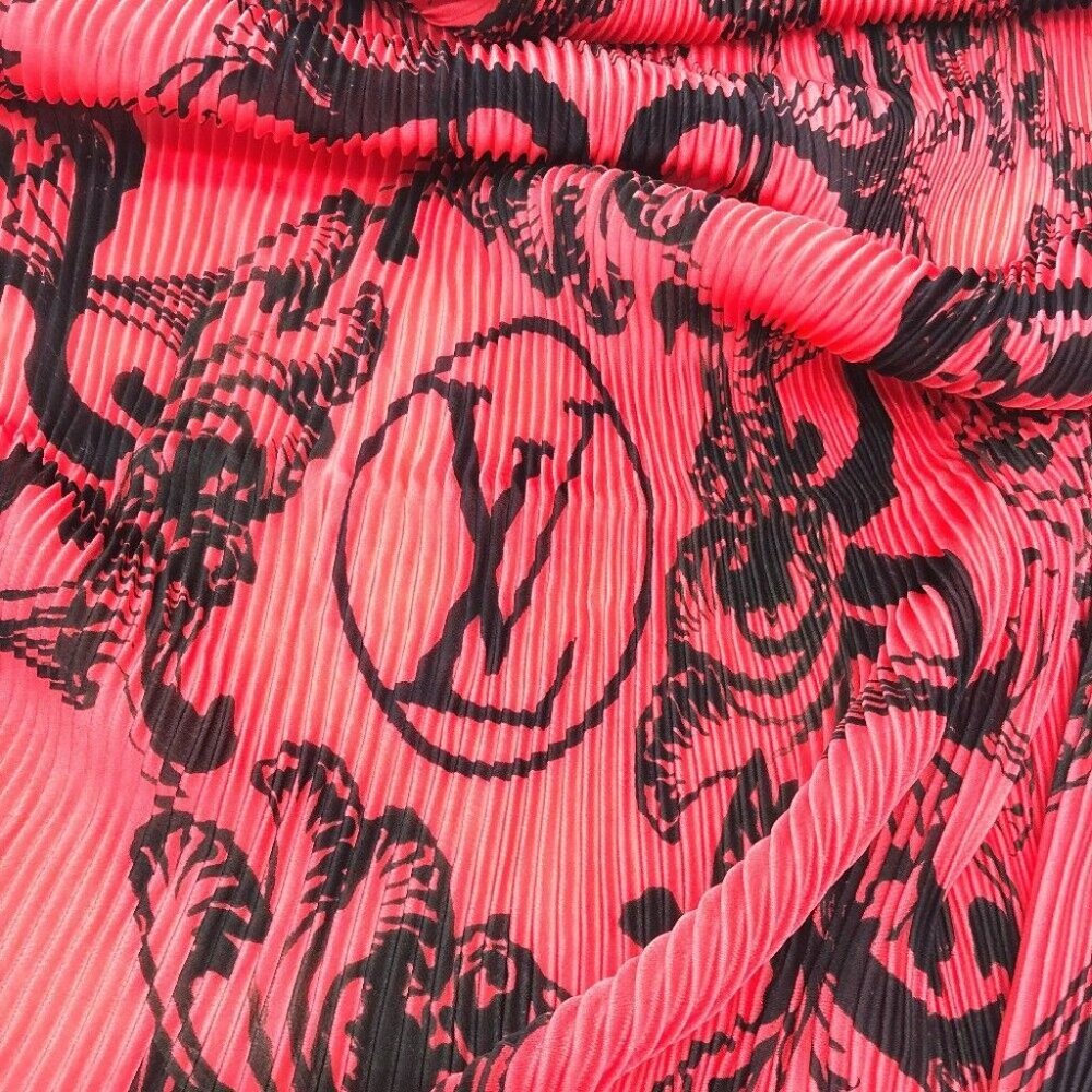 LOUIS VUITTON Floral stamp Giant Pleated Scarf silk Black - Picture 10 of 12